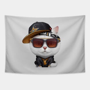 White Cat Hip-Hop Super Star Tapestry