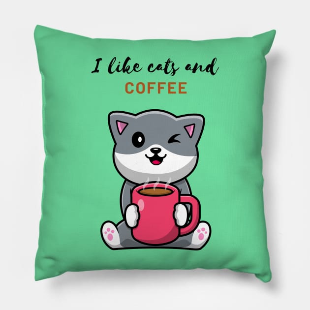 I Like Cats and Coffee Pillow by Janremi