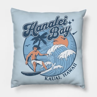 1970s Vintage Surfing Hanalei Bay, Kauai' Hawaii Retro Sunset // Old School Surfer // Surf Hawaii Pillow