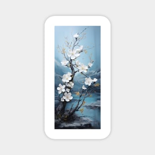 Landscape art of a tree blossoming with white flowers Magnet