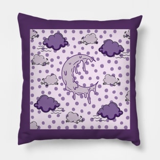 melting crescent moon cloud night purple polka dots Pillow