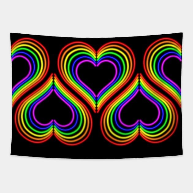 Neon Rainbow Hearts Tapestry by SpectreSparkC