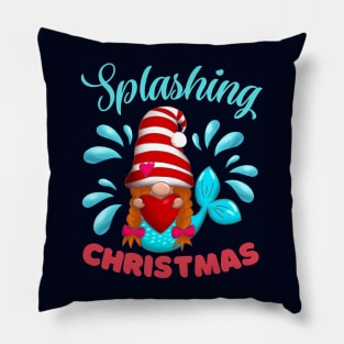 Splashing Christmas Mermaid Gnome Pillow