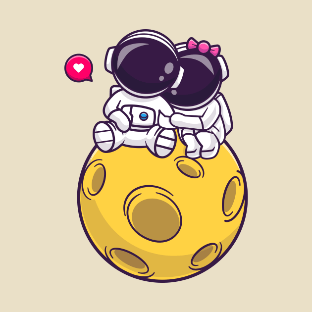 Cute Couple Astronaut Sitting On Moon Cartoon by Catalyst Labs