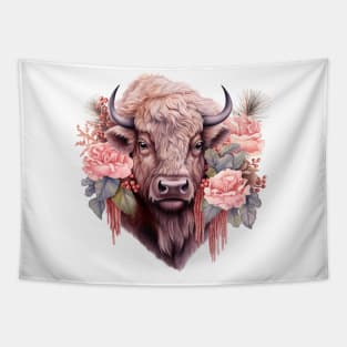 Pink Christmas Bison Tapestry