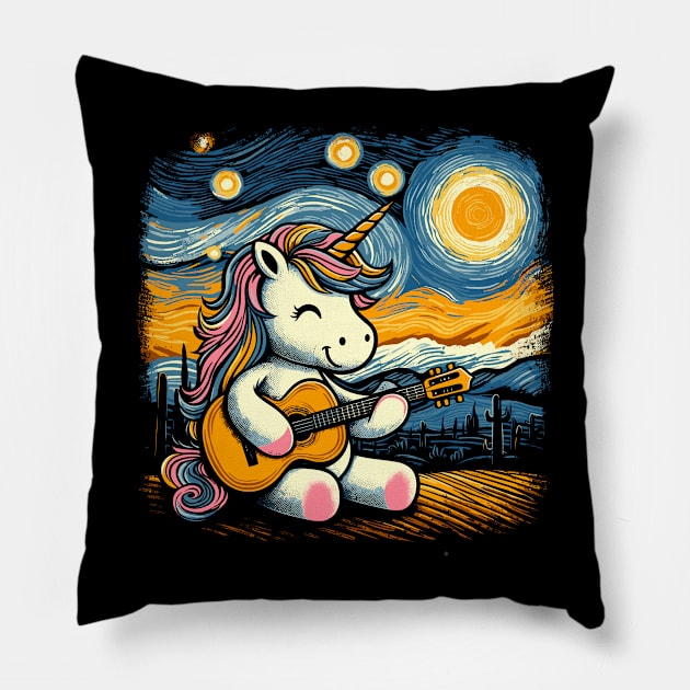 unicorn playing guitar Pillow by Yopi