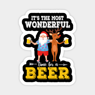 It's the Most Wonderful Time for a Beer Reindeer Santa Tropical Christmas Magnet