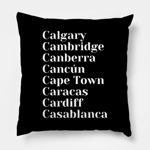 Cities starting with the letter, C Mug, Mask Pillow by DeniseMorgan