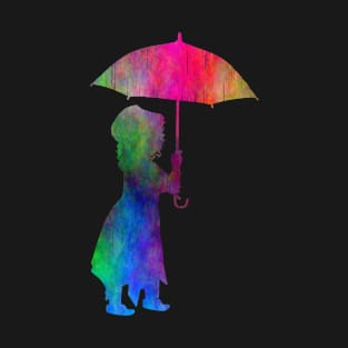 Walking in the Rain Colourful Silhouette Design T-Shirt