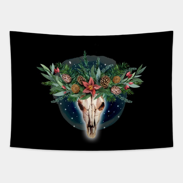 Holiday Deer Skull Tapestry by shaireproductions