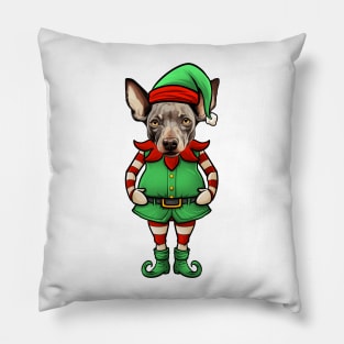 Funny Christmas Elf Hairless Terrier Dog Pillow