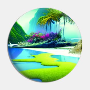 Digital Painting Of a Beautiful Nature With Mountanis, Vacation Beach Pin