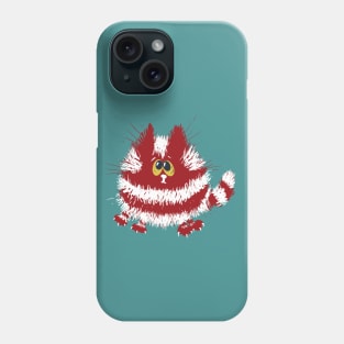 Funny Red and White Fluffy Cat on Turquoise Background Phone Case