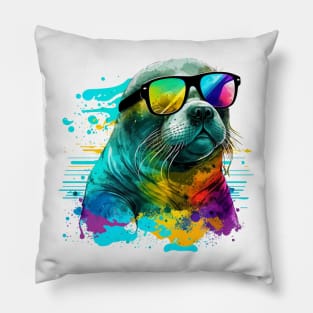 Colorful Seal Watercolor - Original Artwork Pillow