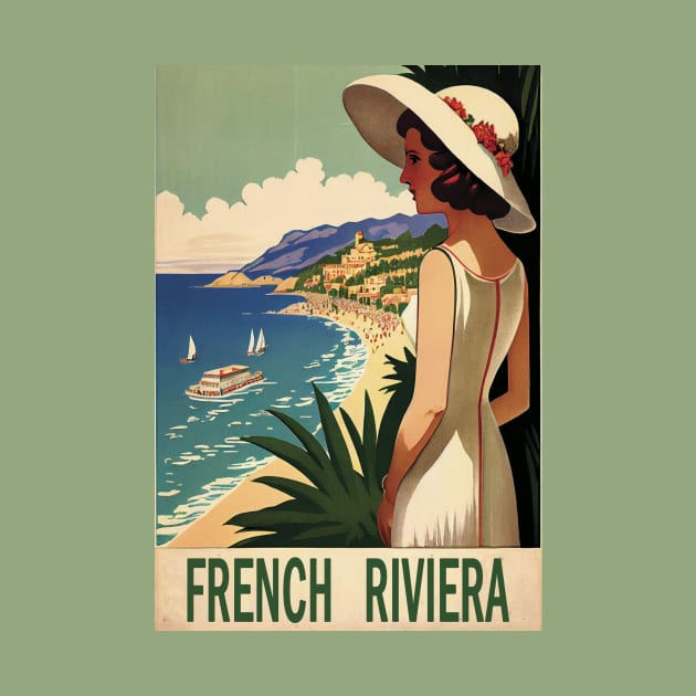 French Riviera Vintage Travel Poster by GreenMary Design