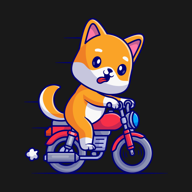 Cute Shiba Inu Dog Riding Motorcycle Cartoon by Catalyst Labs