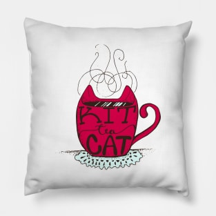 Kitty Cat - Tea Lover Lettering Art - Visual Pun - Mug - Red and Light Green Pillow