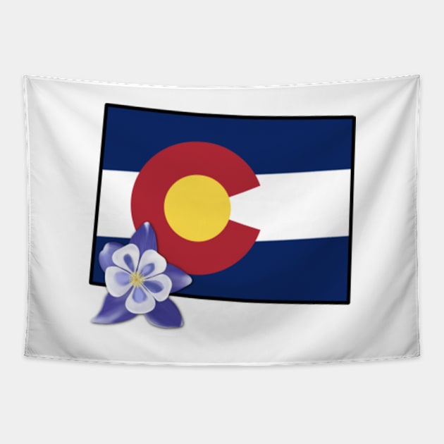 State of Colorado Flag with State Flower Colorado Blue Columbine Tapestry by Gsallicat