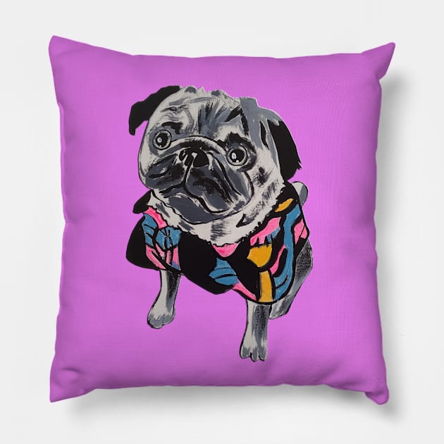 Funny Pug Dog Pillow by PaintingsbyArlette