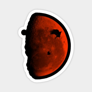 two crows and a red half moon Magnet