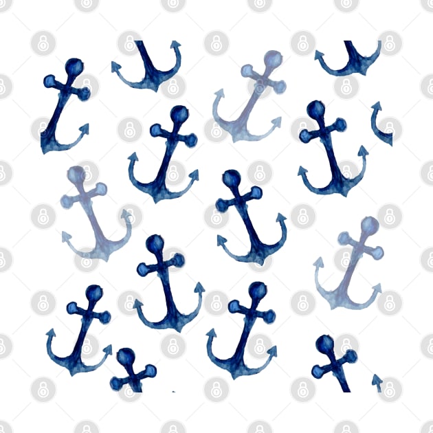 Watercolor Nautical Anchors | Pattern | Navy by Harpleydesign