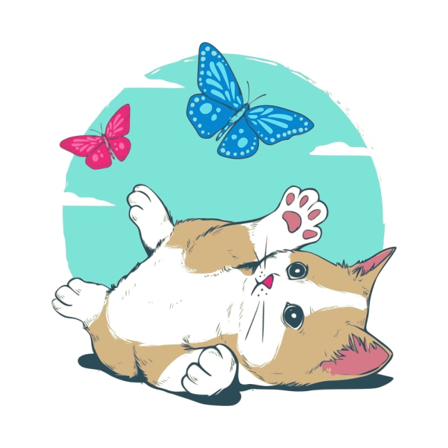 Cat playing with Butterfly by Caturday