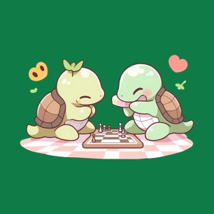 Turtley Adorable: Kawaii Turtles Battle in Chess T-Shirt