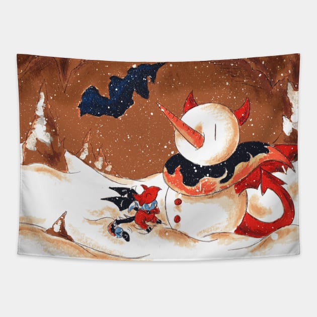 Underworld Snowman Tapestry by KristenOKeefeArt