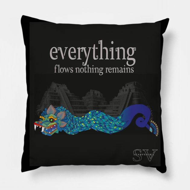 colorful feathered serpent Pillow by skarverska