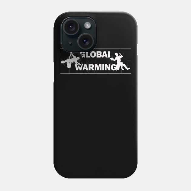 Global Warming - Typography, Two Window Cleaners Wiping Away The Words, White Inverted Cut Out Phone Case by Earthworx