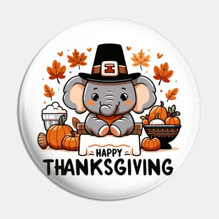 "Thanksgiving Joy" - Cute Elephant Celebrating Thanksgiving Design Pin