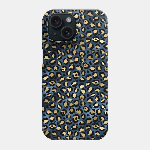 Blue and Gold Leopard Phone Case by bubble_designer