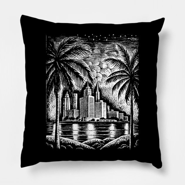Florida Miami art in linear style Pillow by Khrystyna27
