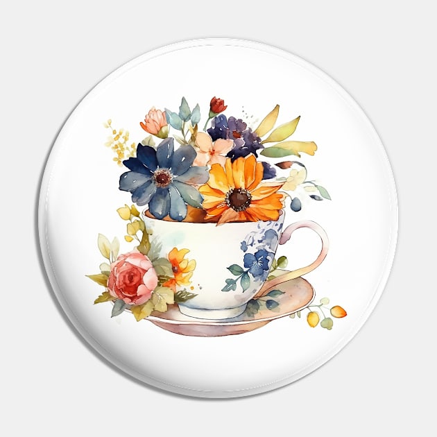 Whimsical Teacup With Flowers Pin by get2create