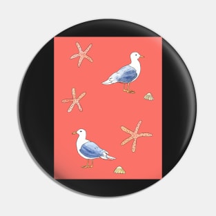 Seagull illustration with coral pink background Pin