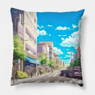 Tokyo Street Sunny Day Cityscape - Anime Wallpaper Pillow