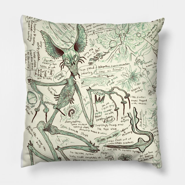 Vegetable Man Alien Cryptid Pillow by Ballyraven