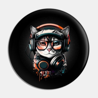 Cool Cat with Headphone Pin