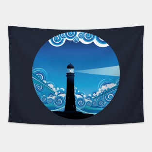 Vintage lighthouse in the sea Tapestry