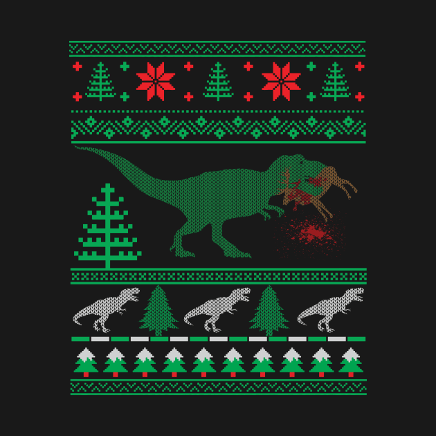 Funny Dinosaur T-Rex Eating Reindeer Tree Rex Ugly Christmas Sweater by mrsmitful01