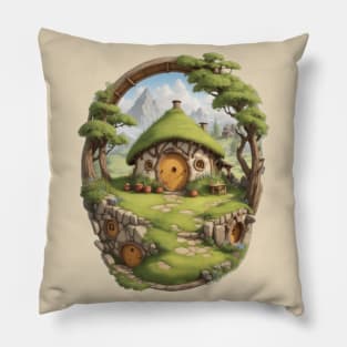 Fantasy cottage in the enchanted forest Pillow