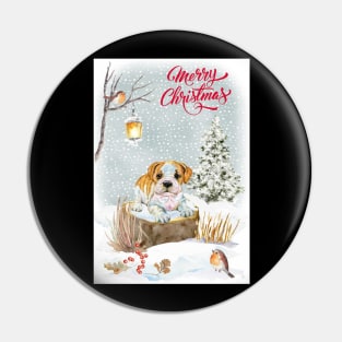 English Bulldog Puppy Merry Christmas Santa Dog Pin