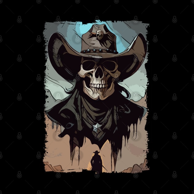 Grunge VIntage Style Wild West Cowboy Skull Sheriff Illustration by Naumovski