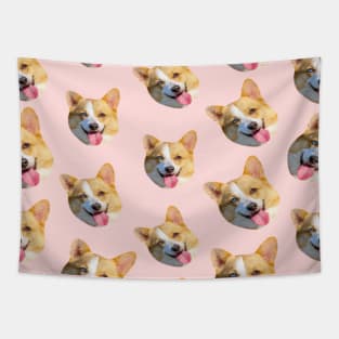 1980s kawaii cute pink dog pattern puppy corgi Tapestry