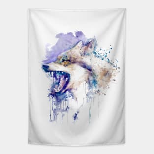 Angry Wolf Profile Portrait Tapestry