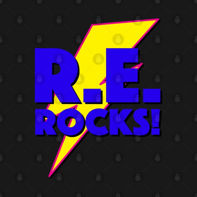 R.E. ROCKS! LIGHTNING LOGO SLOGAN FOR TEACHERS, LECTURERS ETC. by CliffordHayes