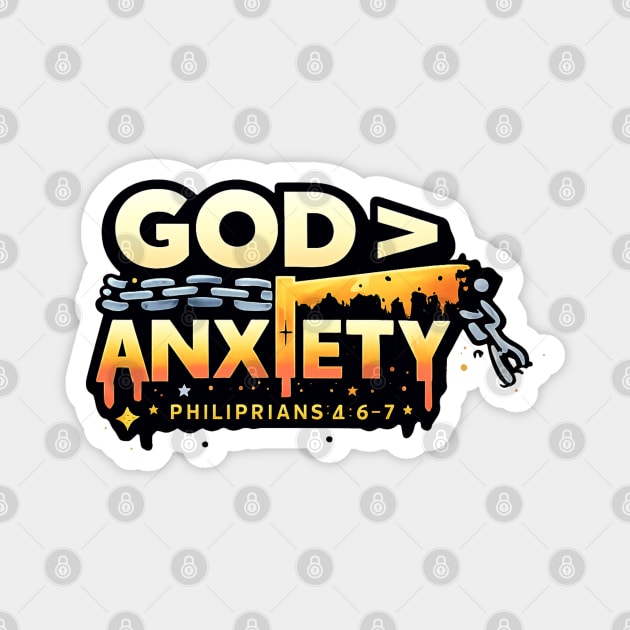 God Greater Than Anxiety Christian Typography Design | Faith Encouragement Art Magnet by Anne Lee