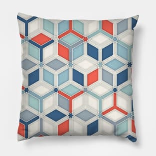 Soft Red, White & Blue Hexagon Pattern Play Pillow