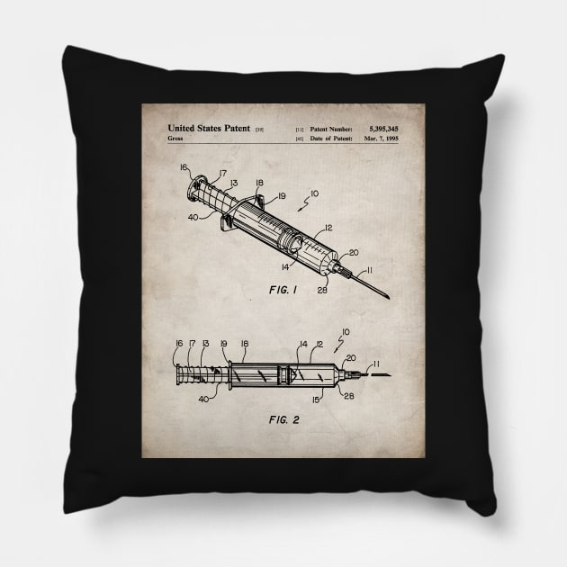 Medical Syringe Patent - Doctor Nurse Doctors Office Art - Antique Pillow by patentpress