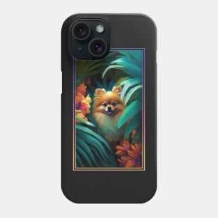 Pomeranian Dog Vibrant Tropical Flower Tall Digital Oil Painting Portrait Phone Case